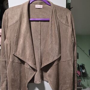 Pink Lily Brown Suede Waterfall Blazer